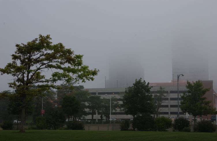 Picture - 8:20 AM Fogged Rochester Skyline - Rochester NY Picture Of The Day from DigitalSter.Com & RocPic.Com summer fall winter spring pictures photos images people buildings events concerts festivals photo image at digitalster.com new images daily 2003 Rochester New York Summer I Love NY I luv NY Rochester New York Aug 13th 2003 POD summer view picture photo image pictures photos images