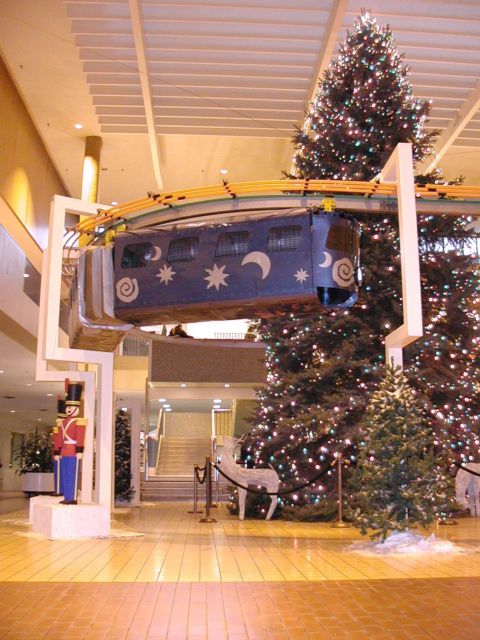 Picture Rochester NY New York Midtown Plaza Monorail and Christmas Tree, the Polar Express rounds the track and heads for home December 23rd 2002 POD Rochester NY New York Picture Of The Day December view picture photo image pictures photos images, December 23rd 2002 POD